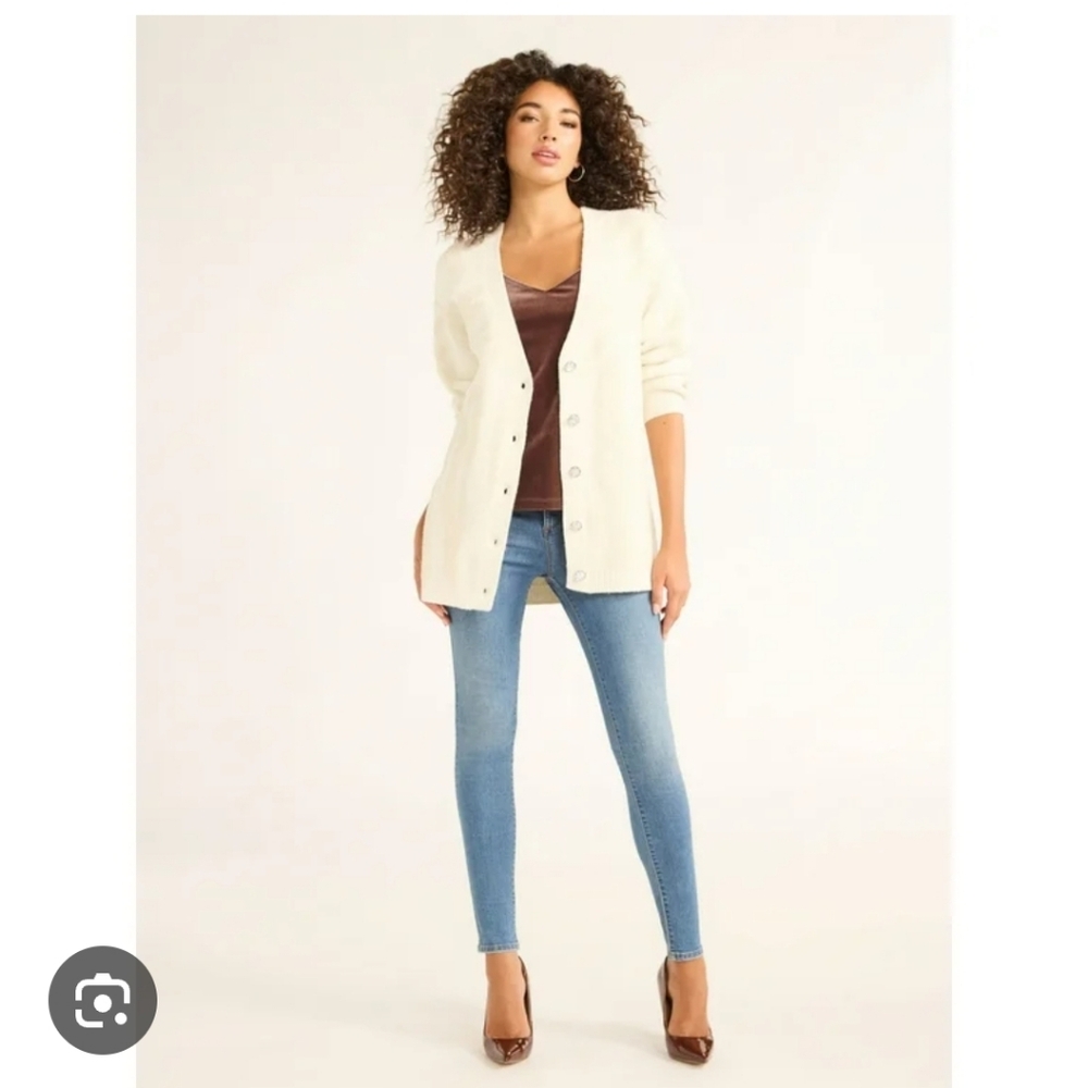Sofia Jeans Women's Animal Print Lurex Boyfriend Cardigan, Lightweight ~ Cream